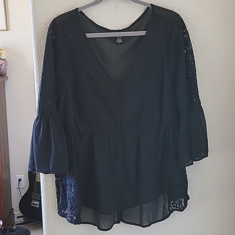 Torrid Sheer Lace Black Blouse